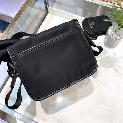 Pra*a re-nylon and saffiano leather shoulder bag black 2vd034
