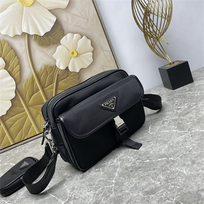 Pra*a re-nylon and saffiano leather shoulder bag black 2vh133b