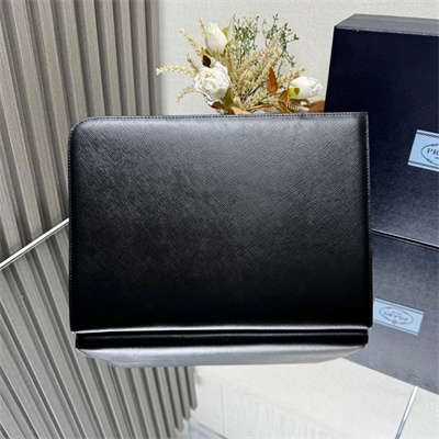 Pra*a saffiano leather document clutch/pouch black 2vn003