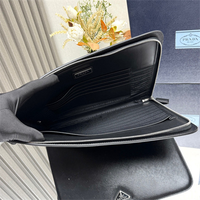Pra*a saffiano leather document clutch/pouch black 2vn003