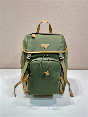 Pra*a re-nylon and leather backpack military/caramel 2vz135