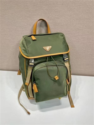 Pra*a re-nylon and leather backpack military/caramel 2vz135