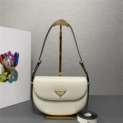 Pra*a arqué leather shoulder bag with flap white 1bd365