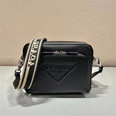 Pra*a saffiano leather shoulder bag in black 2vh152