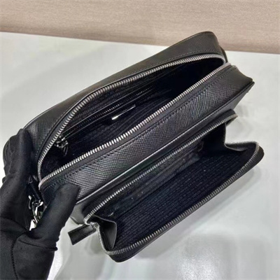 Pra*a saffiano leather shoulder bag in black 2vh152