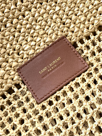 Y.S.L ICARE MAXI SHOPPING BAG IN Raffia Gold Tone Metal