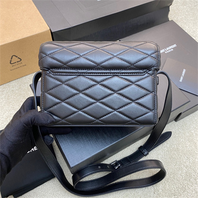 Y.S.L June Box Bag In Quilted Lambskin Black Silver Tone Metal