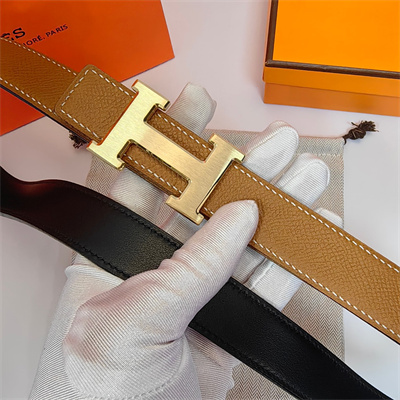 H**mes h belt buckle & reversible  epsom leather strap 25 mm gold hardware brown/black