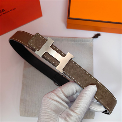 H**mes mini constance belt buckle & reversible leather strap 25 mm silver hardware etoupe/black