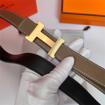 H**mes mini constance belt buckle & reversible leather strap 25 mm gold hardware etoupe/black