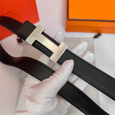 H**mes h belt buckle & reversible  epsom leather strap 25 mm silver hardware black