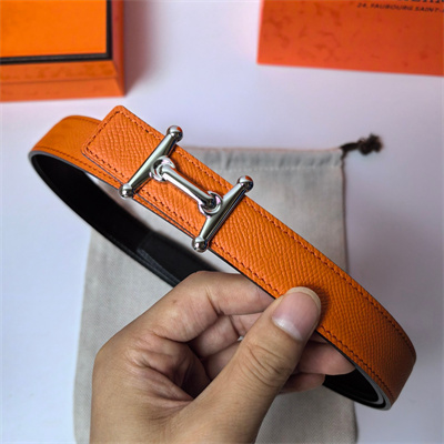 H**mes mors h belt buckle & reversible epsom leather silver hardware strap 25mm orange/black