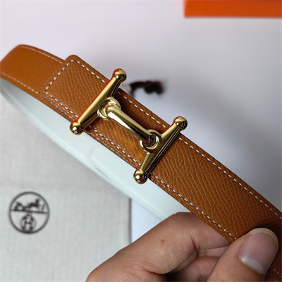 H**mes mors h belt buckle & reversible epsom leather gold hardware strap 25mm brown/white