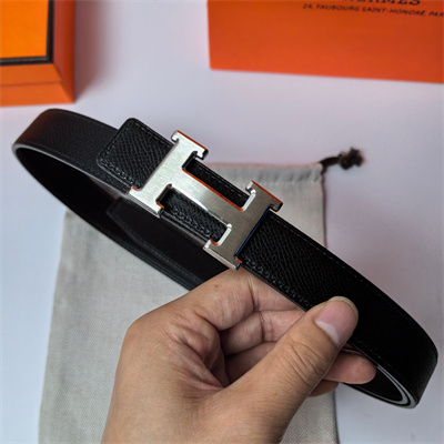H**mes h belt buckle & reversible  epsom leather strap 25 mm silver hardware black
