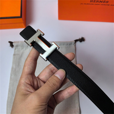 H**mes h belt buckle & reversible  epsom leather strap 25 mm silver hardware black