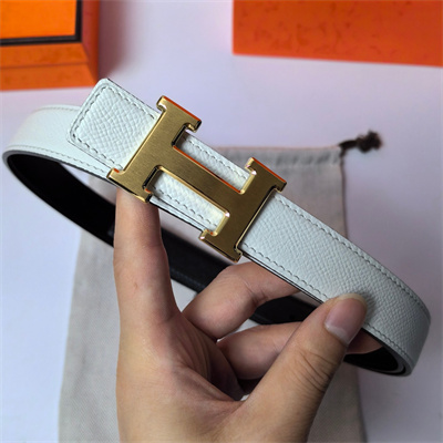 H**mes h belt buckle & reversible  epsom leather strap 25 mm gold hardware white/black