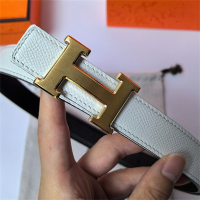 H**mes h belt buckle & reversible  epsom leather strap 25 mm gold hardware white/black