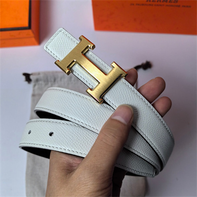 H**mes h belt buckle & reversible  epsom leather strap 25 mm gold hardware white/black