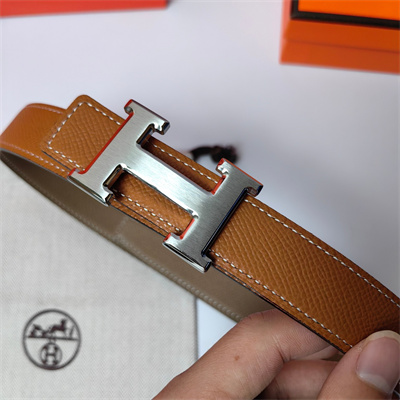 H**mes h belt buckle & reversible  epsom leather strap 25 mm silver hardware brown/etoupe