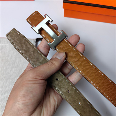 H**mes h belt buckle & reversible  epsom leather strap 25 mm silver hardware brown/etoupe