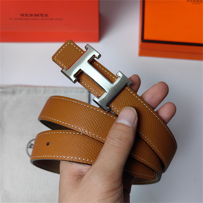 H**mes h belt buckle & reversible  epsom leather strap 25 mm silver hardware brown/etoupe