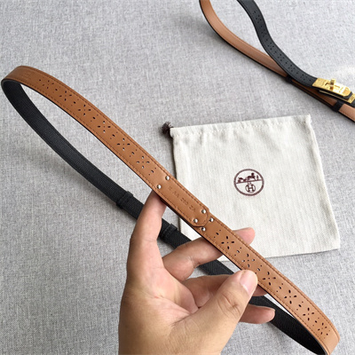 H**mes kelly garden party belt 18mm cowhide leather silver tone hardware black/brown