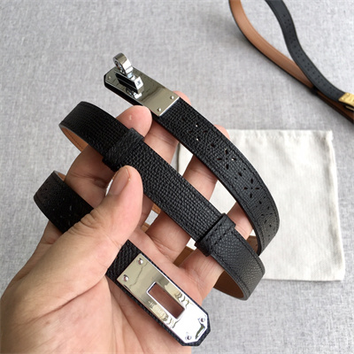 H**mes kelly garden party belt 18mm cowhide leather silver tone hardware black/brown