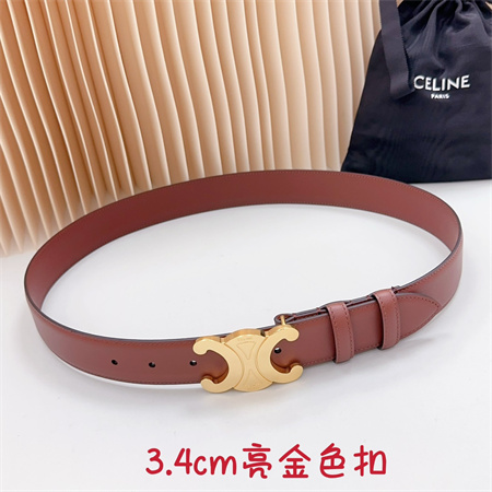 Ce**e triomphe belt 34mm calfskin shinny gold tone buckle caramel