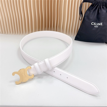 Ce**e triomphe belt 34mm calfskin shinny gold tone buckle white