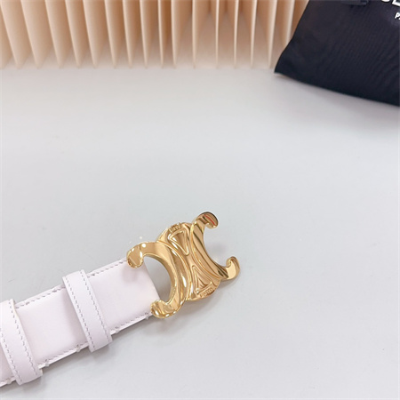 Ce**e triomphe belt 34mm calfskin shinny gold tone buckle white