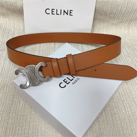 Ce**e men’s triomphe belt 35mm calfskin silver tone buckle brown
