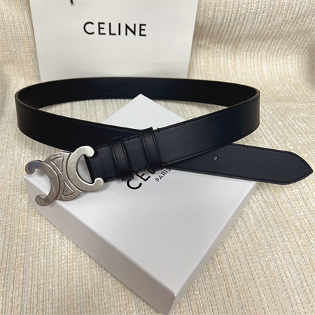Ce**e men’s triomphe belt 35mm calfskin silver tone buckle black