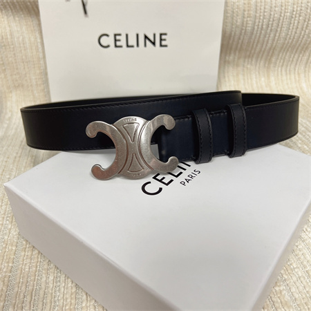 Ce**e men’s triomphe belt 35mm calfskin silver tone buckle black