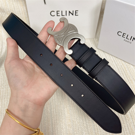 Ce**e men’s triomphe belt 35mm calfskin silver tone buckle black