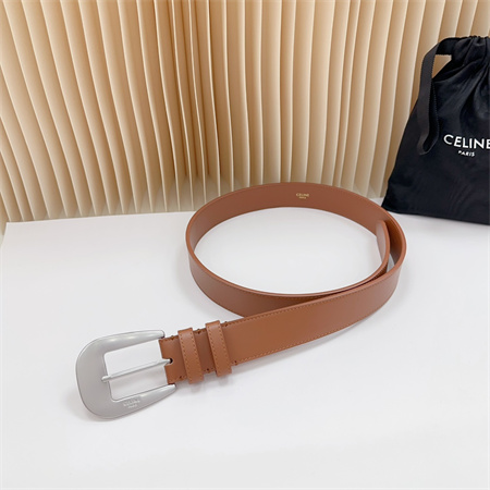 Ce**e belt 35mm calfskin silver tone buckle brown