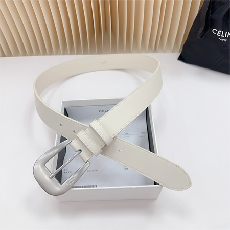 Ce**e belt 35mm calfskin silver tone buckle white