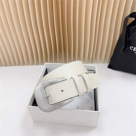 Ce**e belt 35mm calfskin silver tone buckle white