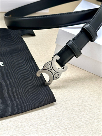 Ce**e teen triomphe belt 25mm calfskin aged silver tone buckle black