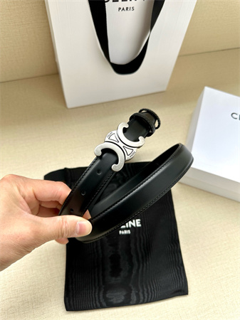 Ce**e teen triomphe belt 25mm calfskin aged silver tone buckle black