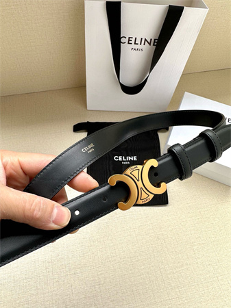 Ce**e teen triomphe belt 25mm calfskin aged gold tone buckle black