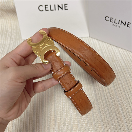 Ce**e triomphe belt 25mm in embossed calfskin gold tone buckle brown