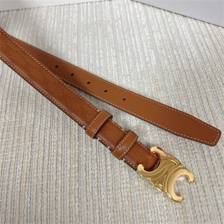 Ce**e triomphe belt 25mm in embossed calfskin gold tone buckle brown