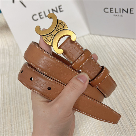 Ce**e triomphe belt 25mm in embossed calfskin aged gold tone buckle brown