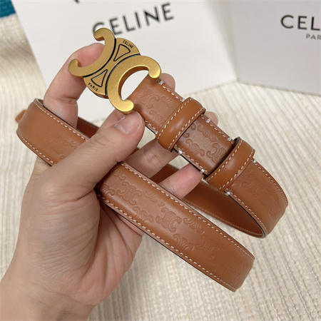 Ce**e triomphe belt 25mm in embossed calfskin aged gold tone buckle brown