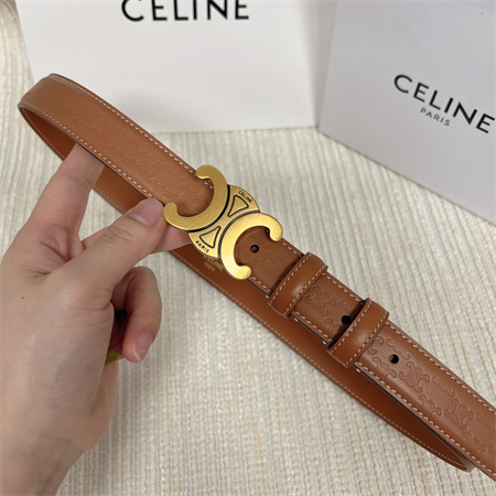 Ce**e triomphe belt 25mm in embossed calfskin aged gold tone buckle brown