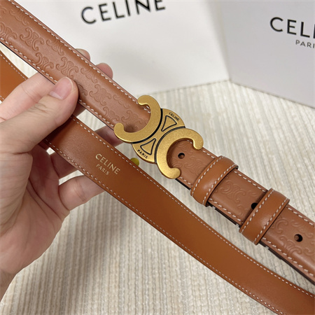 Ce**e triomphe belt 25mm in embossed calfskin aged gold tone buckle brown