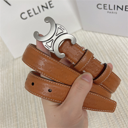 Ce**e triomphe belt 25mm in embossed calfskin aged silver tone buckle brown