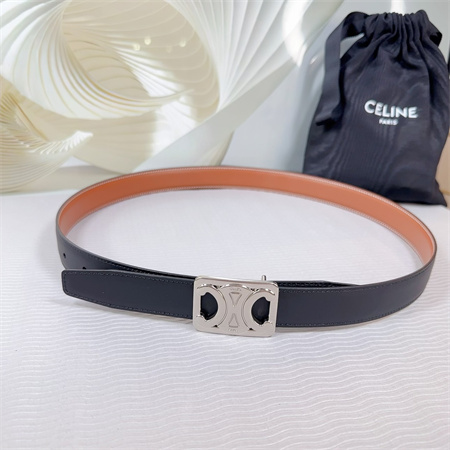 Ce**e medium reversible framed triomphe belt 25mm calfskin silver tone buckle black/brown