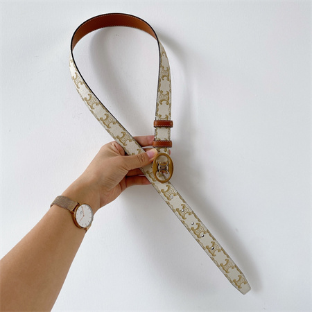 Ce**e triomphe belt 25mm in triomphe canvas gold tone buckle white/brown