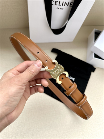 Ce**e triomphe belt 25mm in calfskin shinny gold tone buckle brown